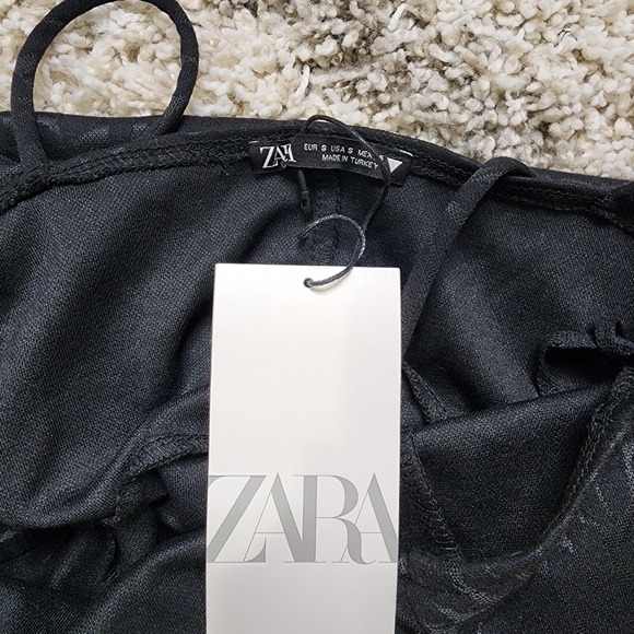 NWT Zara Black Textured Weave Slit Midi Dress Size Small - Picture 5 of 9